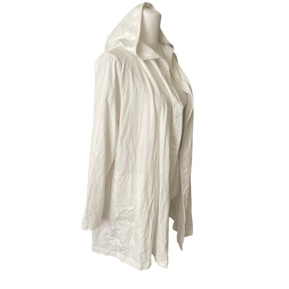 Eileen Fisher XS Hooded Sweater White Open Front Organic Cotton Pockets - Picture 7 of 10